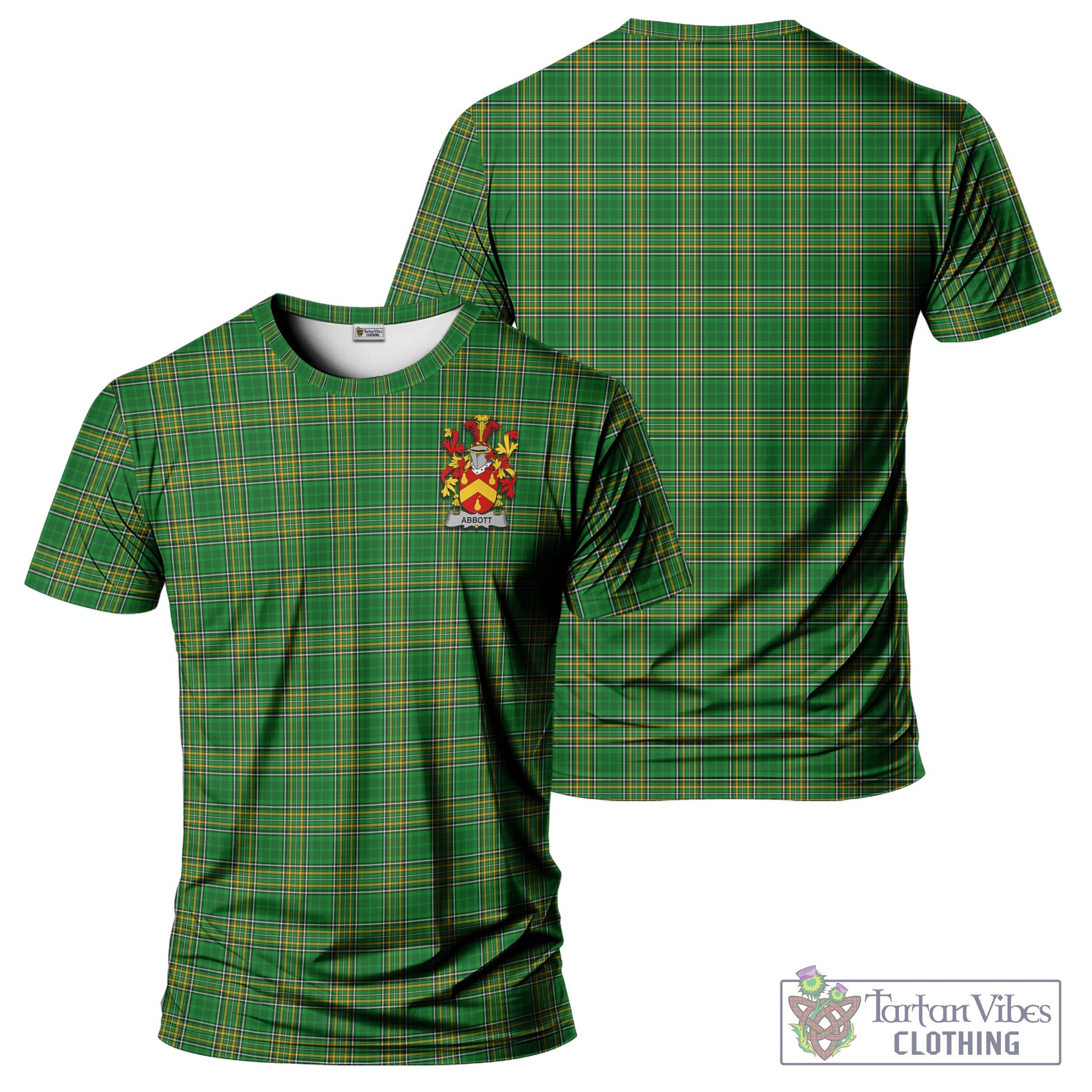 Tartan Vibes Clothing Abbott Ireland Clan Tartan T-Shirt with Family Seal