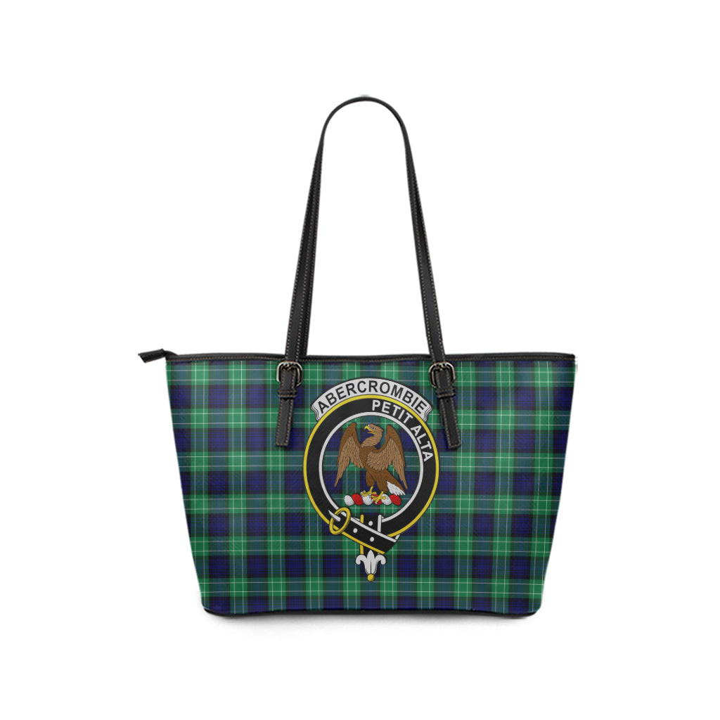 Abercrombie Tartan Leather Tote Bag with Family Crest - Tartanvibesclothing