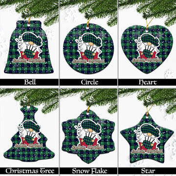 Abercrombie Tartan Christmas Ornaments with Scottish Gnome Playing Bagpipes
