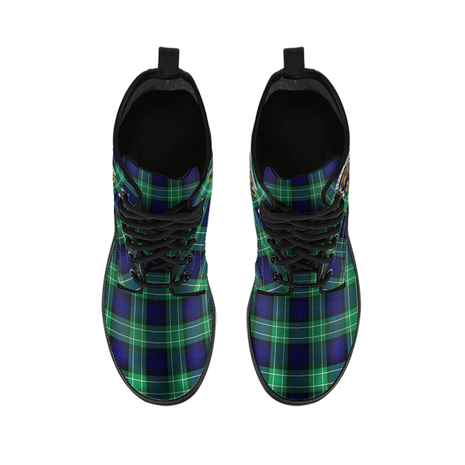 Abercrombie Tartan Leather Boots with Family Crest - Tartanvibesclothing