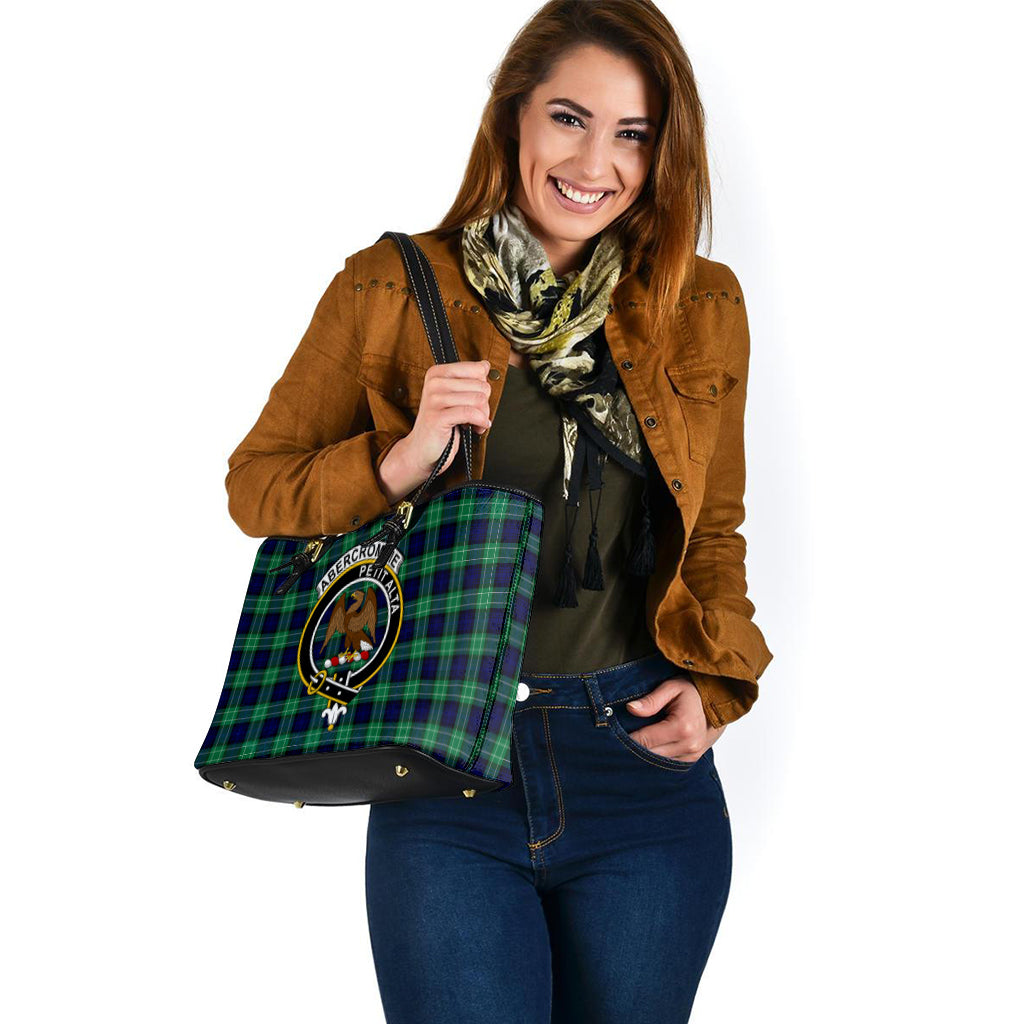Abercrombie Tartan Leather Tote Bag with Family Crest - Tartanvibesclothing