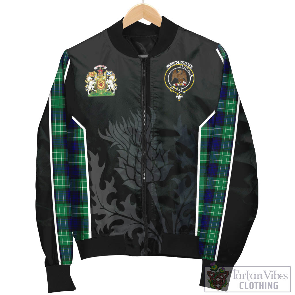 Tartan Vibes Clothing Abercrombie Tartan Bomber Jacket with Family Crest and Scottish Thistle Vibes Sport Style