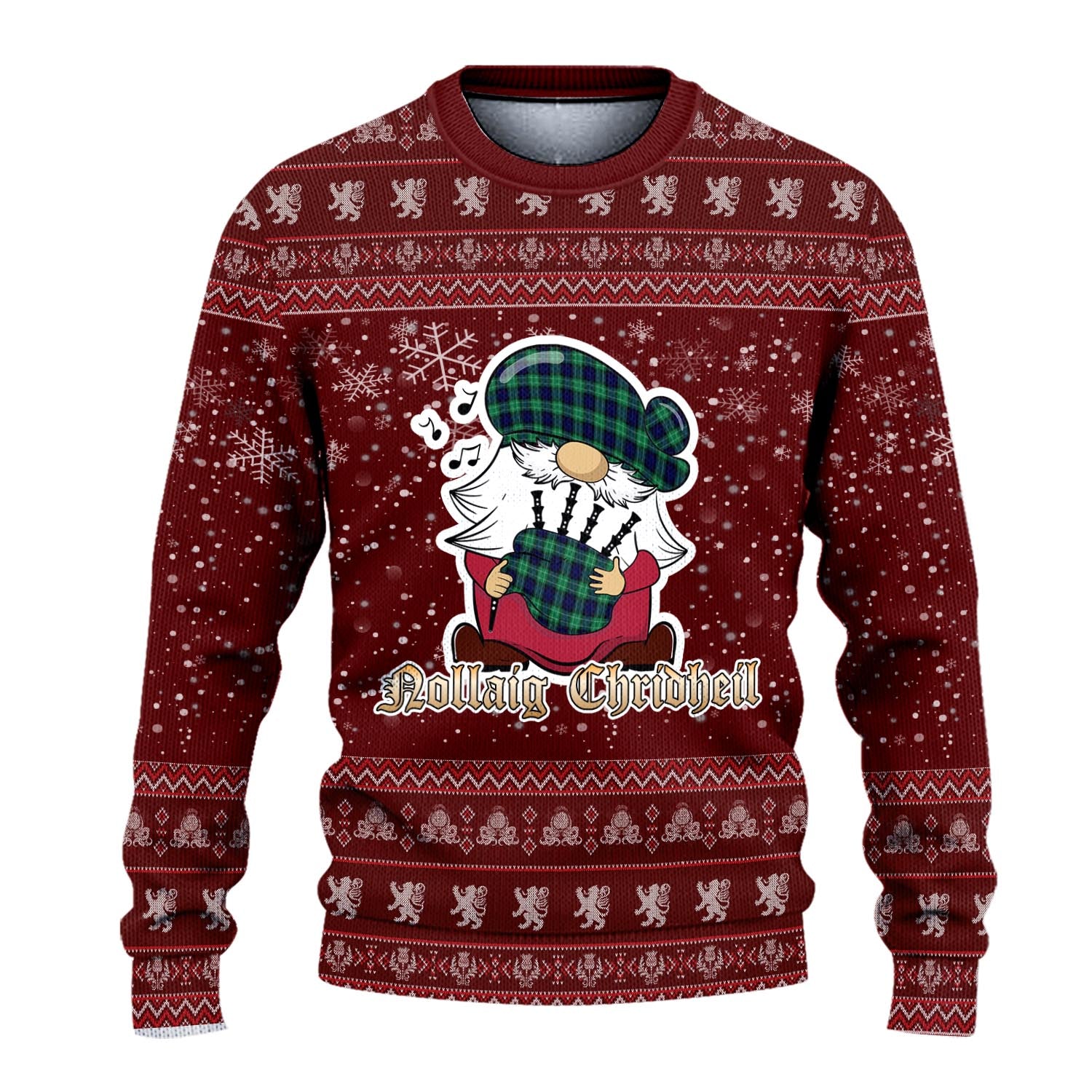 Abercrombie Clan Christmas Family Knitted Sweater with Funny Gnome Playing Bagpipes - Tartanvibesclothing