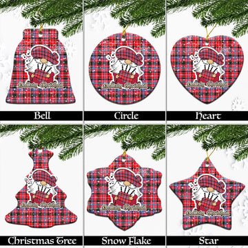 Aberdeen District Tartan Christmas Ornaments with Scottish Gnome Playing Bagpipes