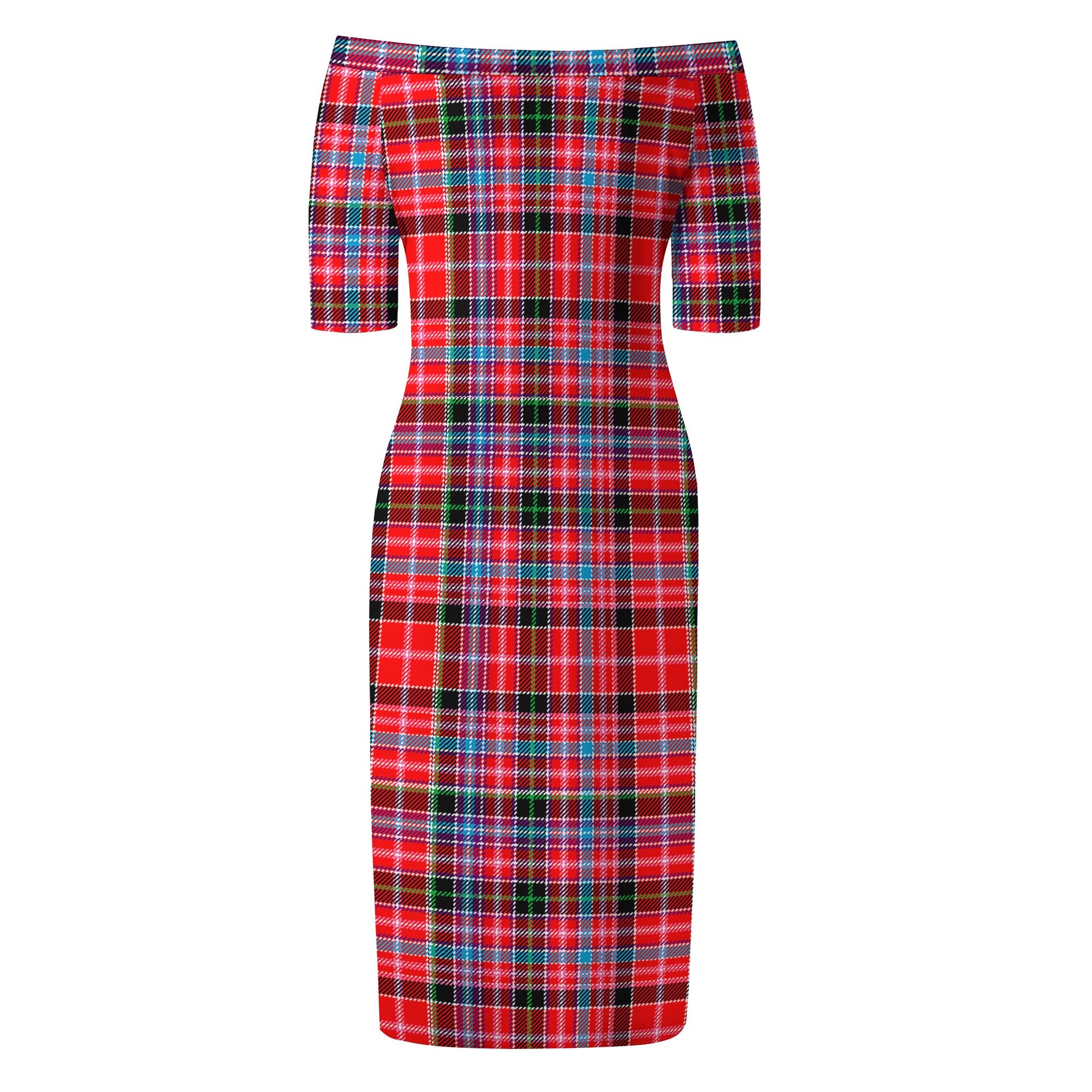 Aberdeen District Tartan Off Shoulder Lady Dress - Tartanvibesclothing