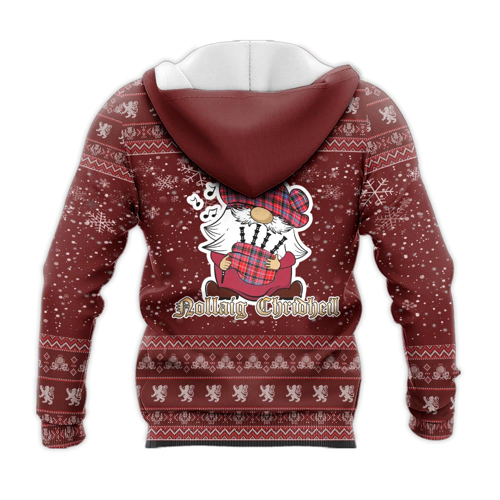 Aberdeen District Clan Christmas Knitted Hoodie with Funny Gnome Playing Bagpipes - Tartanvibesclothing