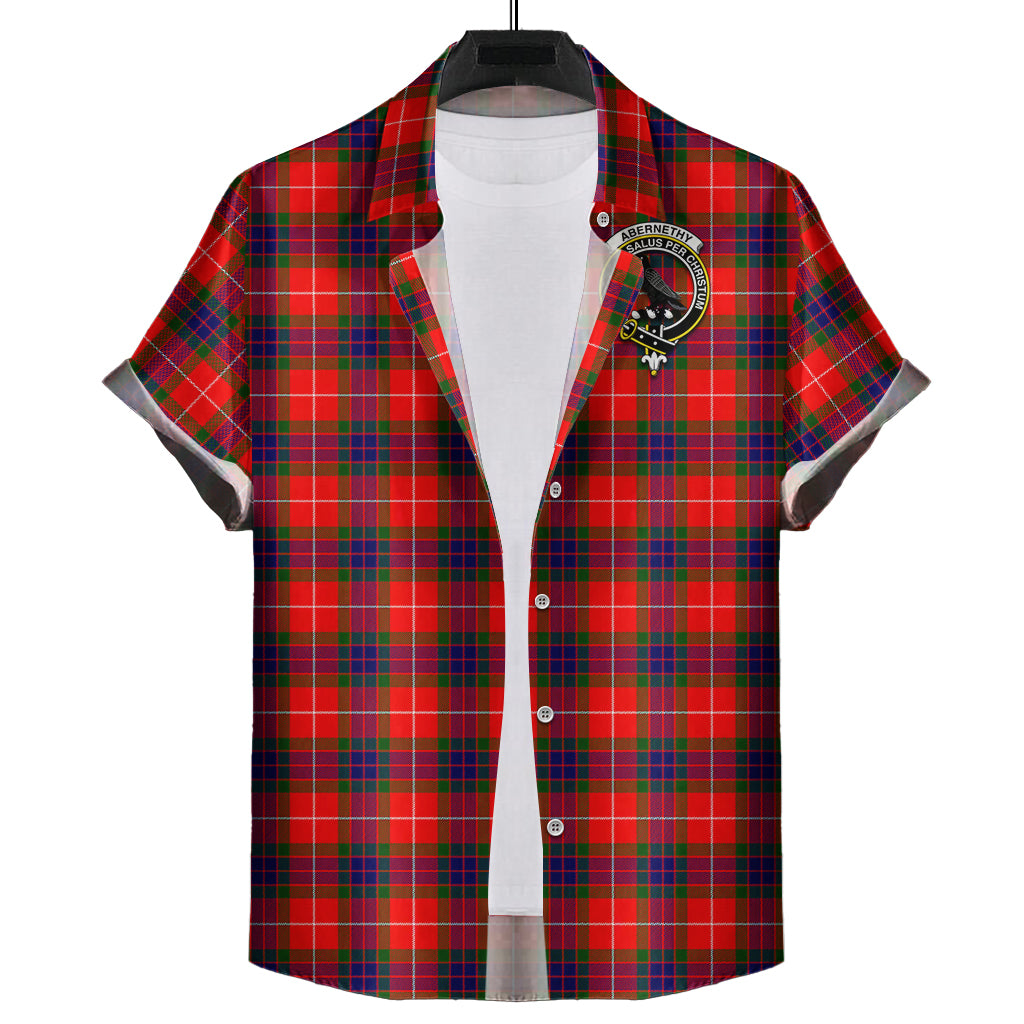 Abernethy Tartan Short Sleeve Button Down Shirt with Family Crest - Tartanvibesclothing