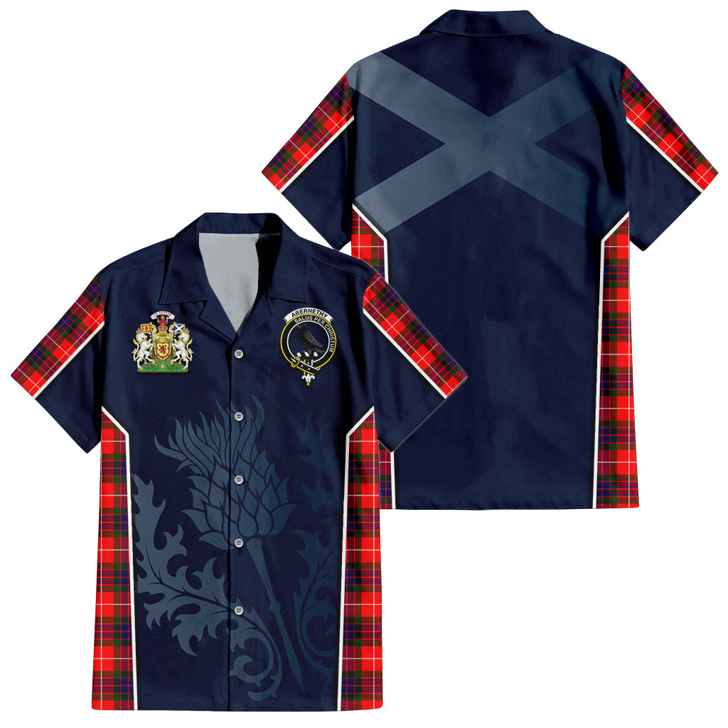 Tartan Vibes Clothing Abernethy Tartan Short Sleeve Button Up Shirt with Family Crest and Scottish Thistle Vibes Sport Style