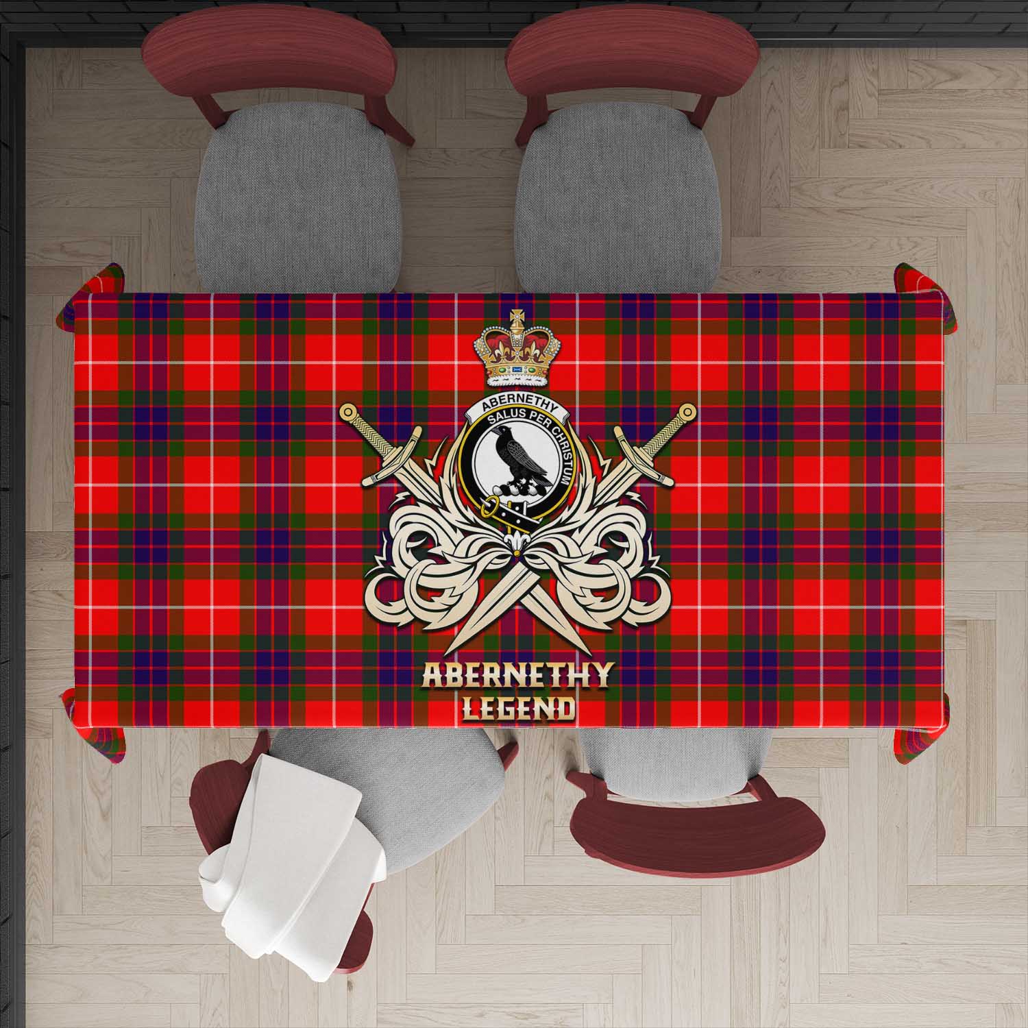 Tartan Vibes Clothing Abernethy Tartan Tablecloth with Clan Crest and the Golden Sword of Courageous Legacy