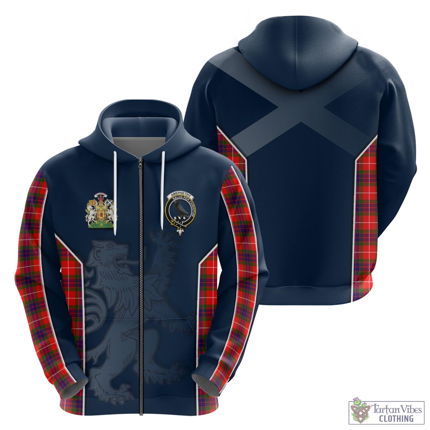 Tartan Vibes Clothing Abernethy Tartan Hoodie with Family Crest and Lion Rampant Vibes Sport Style