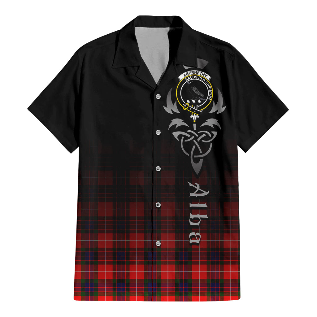 Tartan Vibes Clothing Abernethy Tartan Short Sleeve Button Up Featuring Alba Gu Brath Family Crest Celtic Inspired