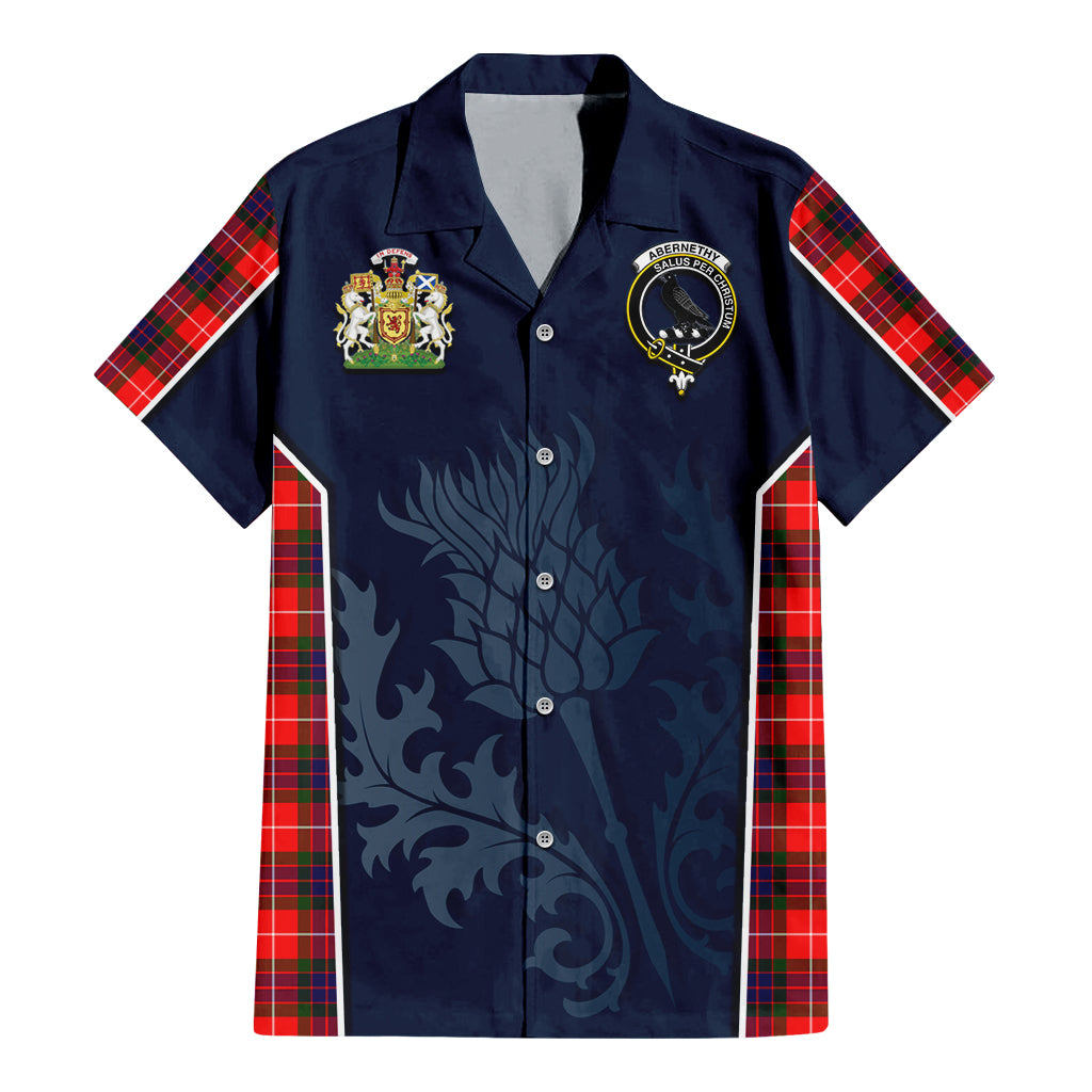 Tartan Vibes Clothing Abernethy Tartan Short Sleeve Button Up Shirt with Family Crest and Scottish Thistle Vibes Sport Style