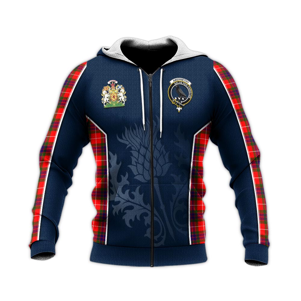 Tartan Vibes Clothing Abernethy Tartan Knitted Hoodie with Family Crest and Scottish Thistle Vibes Sport Style