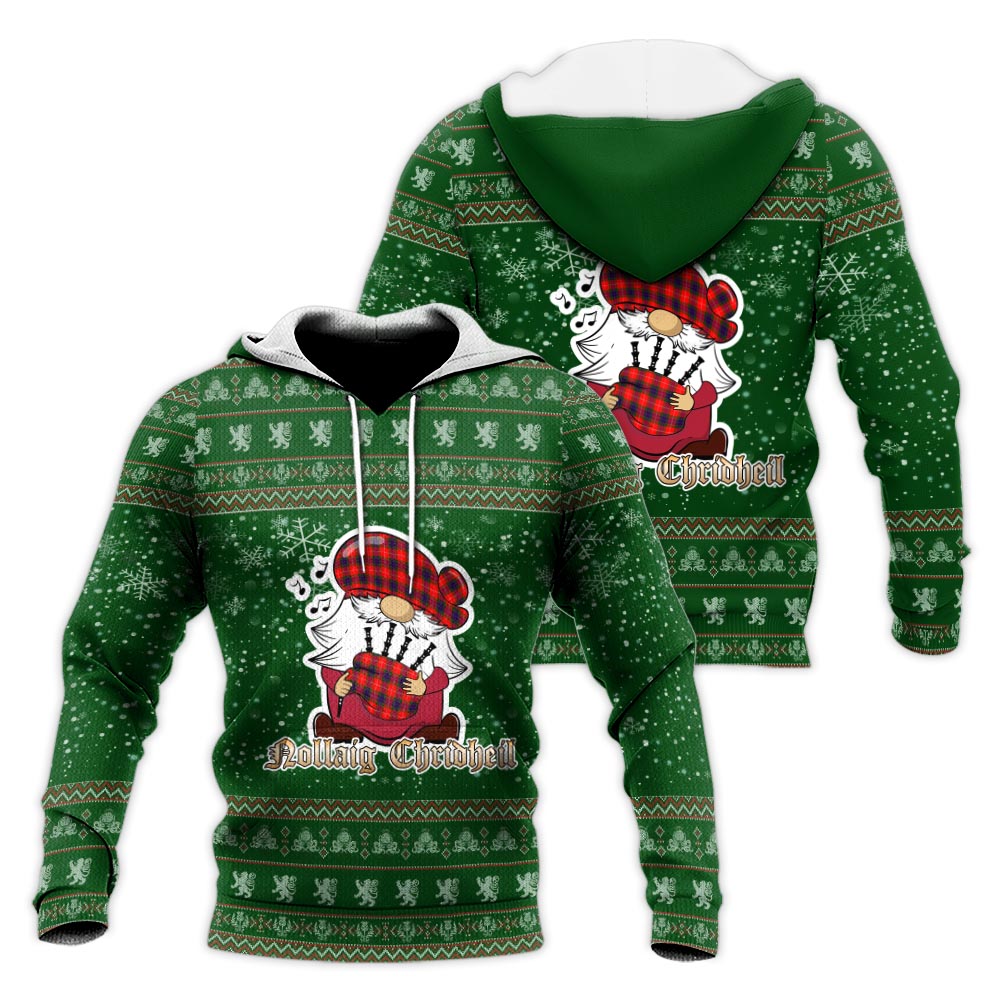 Abernethy Clan Christmas Knitted Hoodie with Funny Gnome Playing Bagpipes Green - Tartanvibesclothing