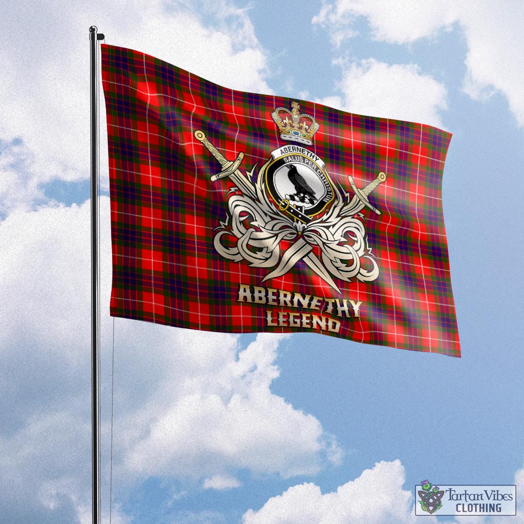 Tartan Vibes Clothing Abernethy Tartan Flag with Clan Crest and the Golden Sword of Courageous Legacy