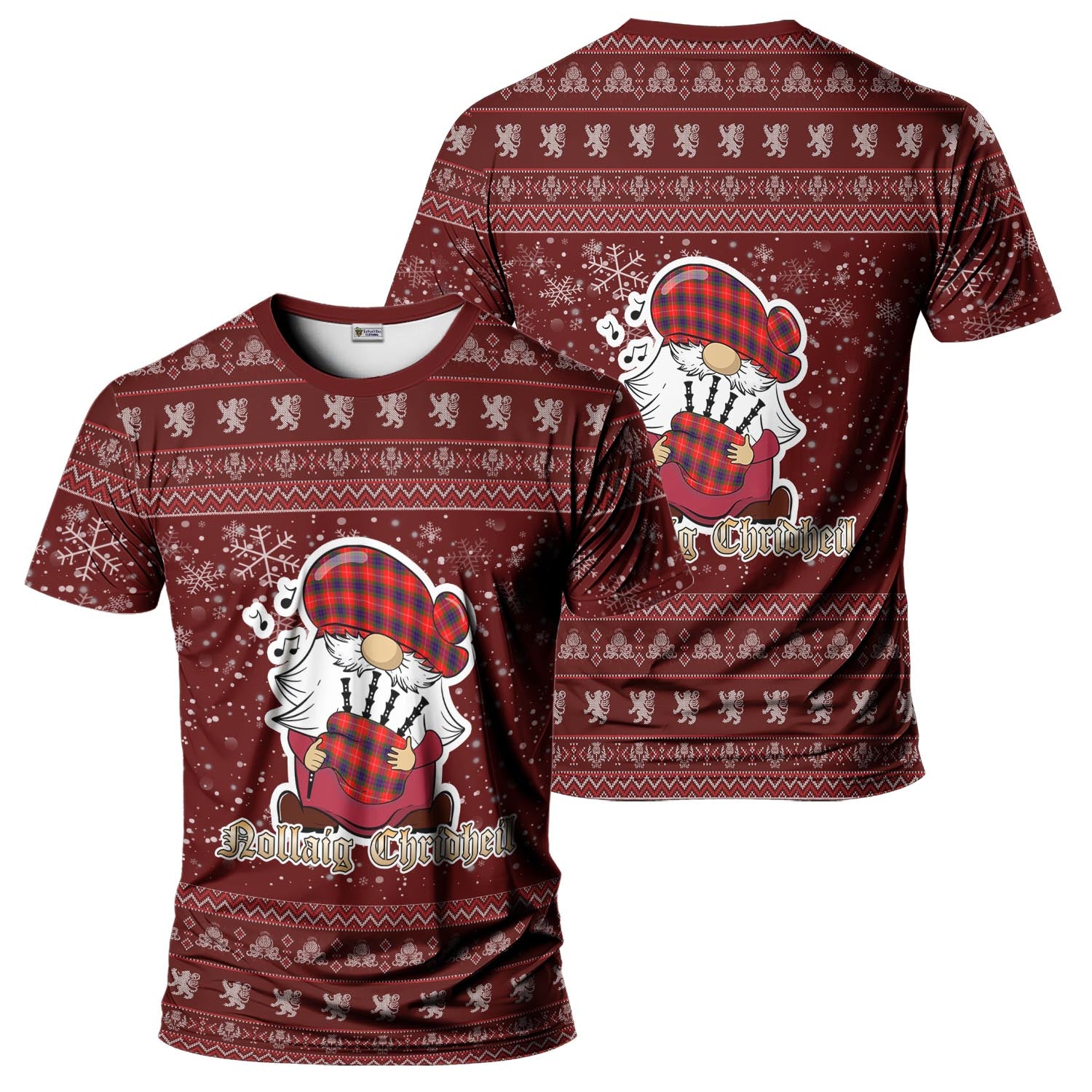 Abernethy Clan Christmas Family T-Shirt with Funny Gnome Playing Bagpipes - Tartanvibesclothing