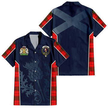 Adair Tartan Short Sleeve Button Up Shirt with Family Crest and Scottish Thistle Vibes Sport Style
