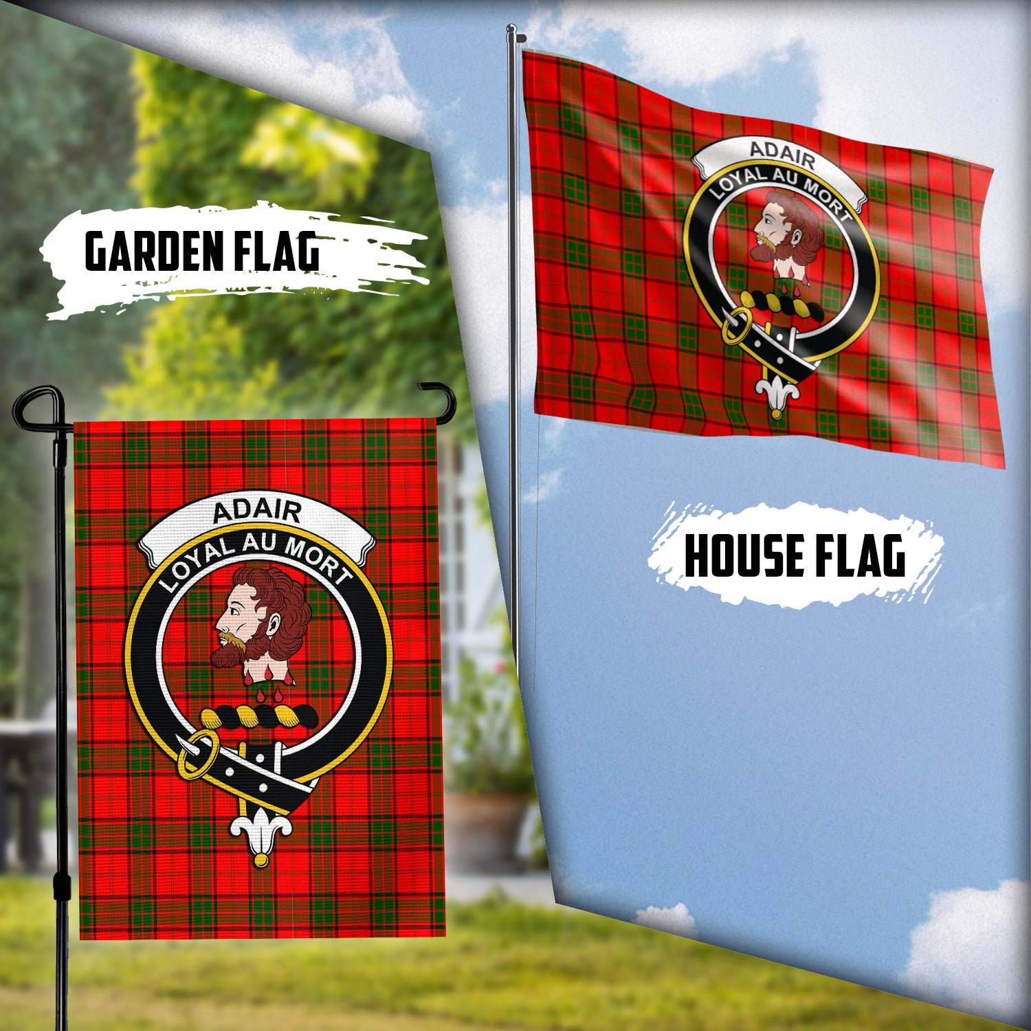 Adair Tartan Flag with Family Crest Garden Flag (Vertical) - Tartanvibesclothing