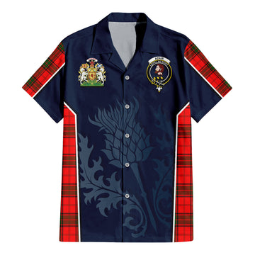 Adair Tartan Short Sleeve Button Up Shirt with Family Crest and Scottish Thistle Vibes Sport Style