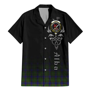 Adam Tartan Short Sleeve Button Up Featuring Alba Gu Brath Family Crest Celtic Inspired