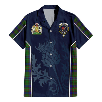 Adam Tartan Short Sleeve Button Up Shirt with Family Crest and Scottish Thistle Vibes Sport Style