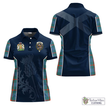 Agnew Ancient Tartan Women's Polo Shirt with Family Crest and Scottish Thistle Vibes Sport Style