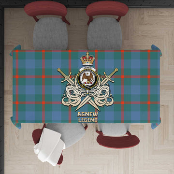 Agnew Ancient Tartan Tablecloth with Clan Crest and the Golden Sword of Courageous Legacy