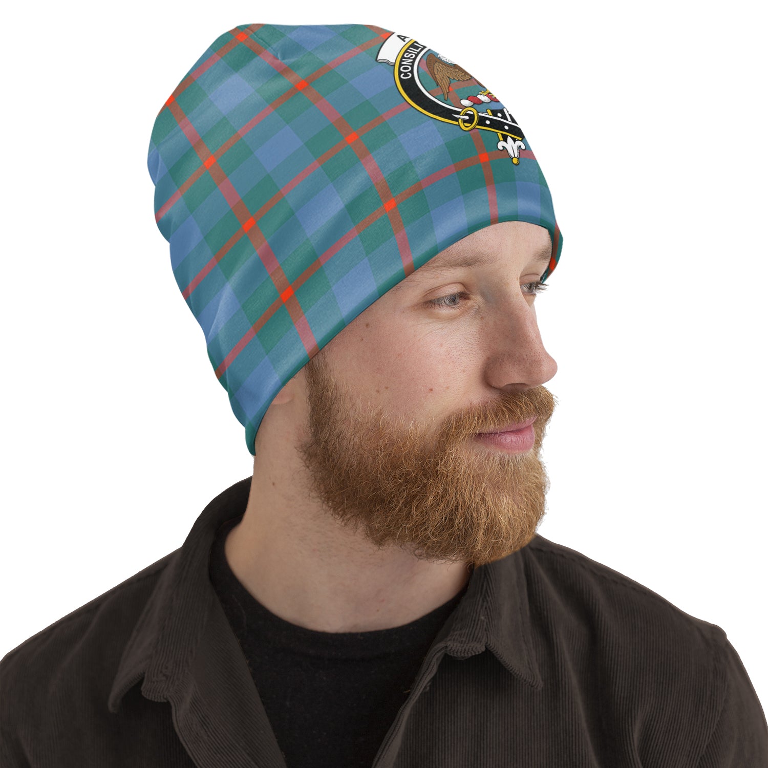 Agnew Ancient Tartan Beanies Hat with Family Crest One Size 22 inches 15.5 inches - Tartanvibesclothing