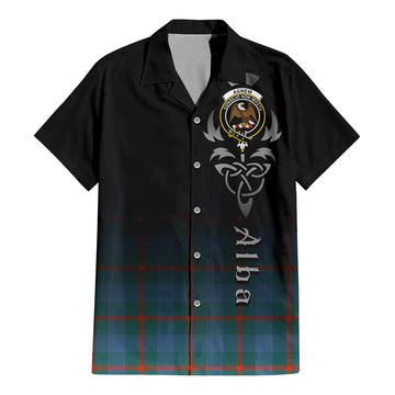Agnew Ancient Tartan Short Sleeve Button Up Featuring Alba Gu Brath Family Crest Celtic Inspired