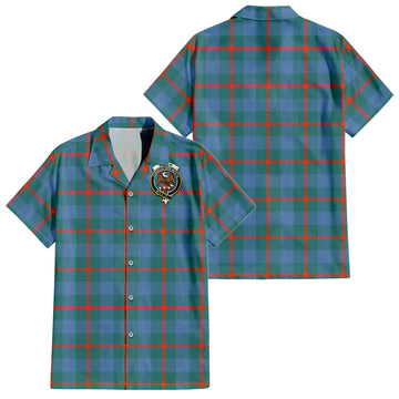 Agnew Ancient Tartan Short Sleeve Button Down Shirt with Family Crest
