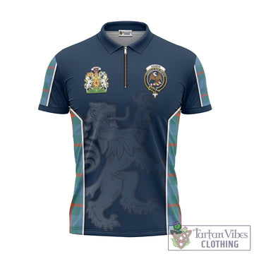 Agnew Ancient Tartan Zipper Polo Shirt with Family Crest and Lion Rampant Vibes Sport Style
