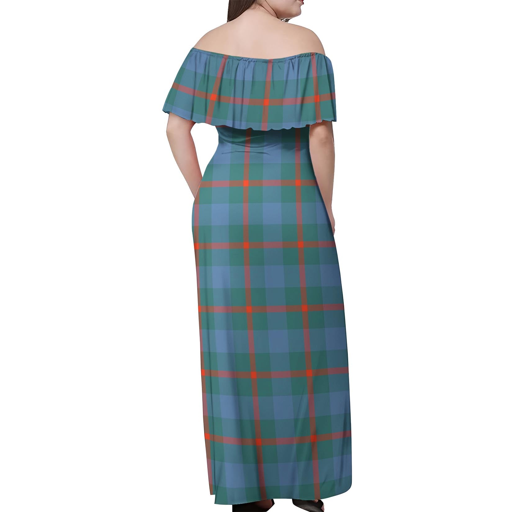 Agnew Ancient Tartan Off Shoulder Long Dress - Tartanvibesclothing