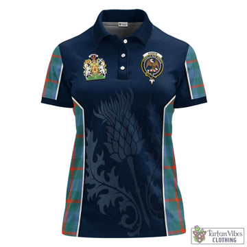 Agnew Ancient Tartan Women's Polo Shirt with Family Crest and Scottish Thistle Vibes Sport Style