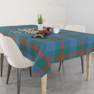 Agnew Ancient Tartan Tablecloth with Clan Crest and the Golden Sword of Courageous Legacy