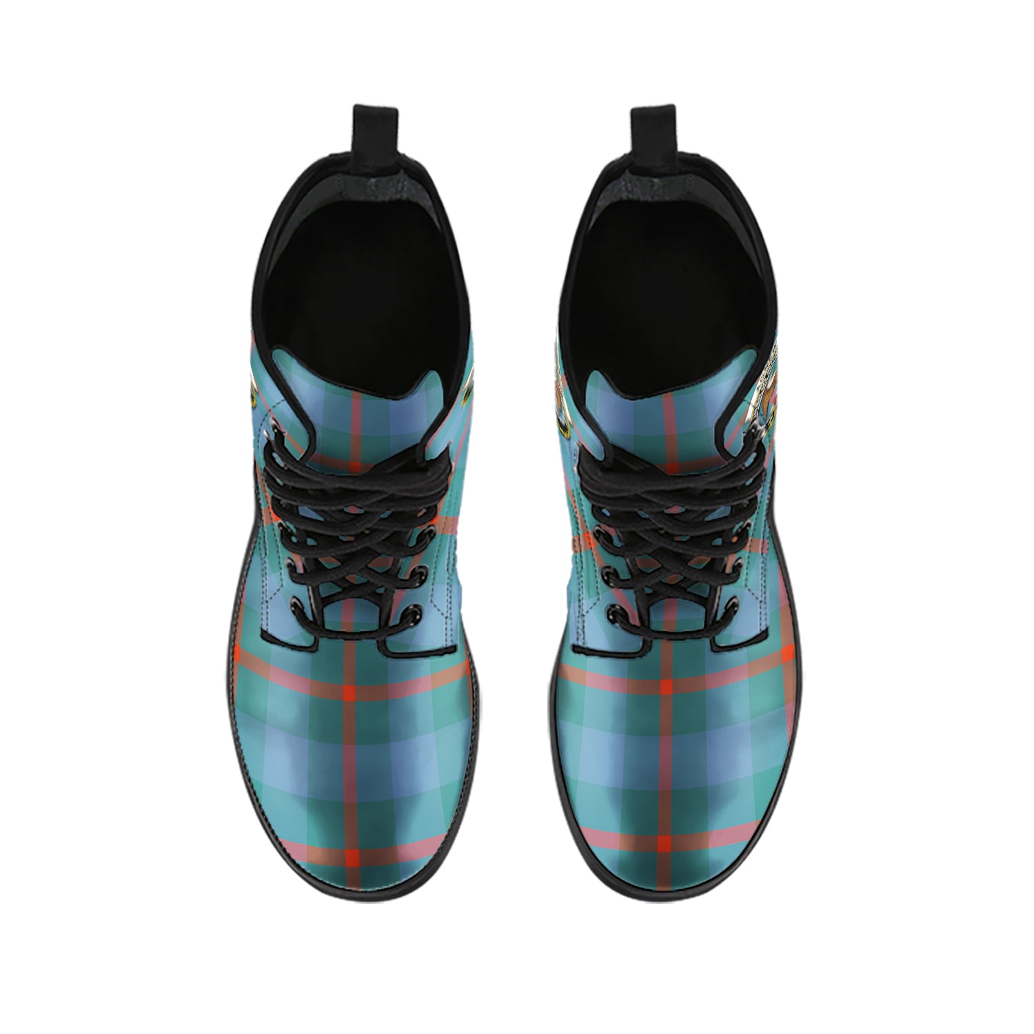 Agnew Ancient Tartan Leather Boots with Family Crest - Tartanvibesclothing