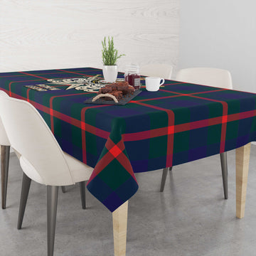 Agnew Modern Tartan Tablecloth with Clan Crest and the Golden Sword of Courageous Legacy