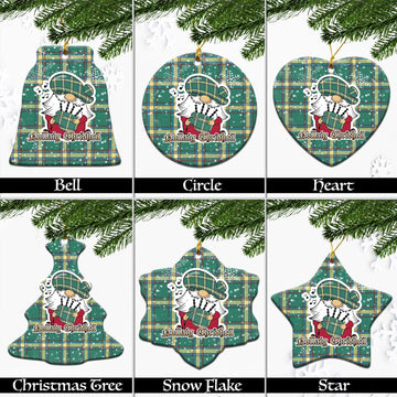 Alberta Province Canada Tartan Christmas Ornaments with Scottish Gnome Playing Bagpipes