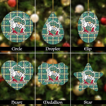 Alberta Province Canada Tartan Christmas Ornaments with Scottish Gnome Playing Bagpipes