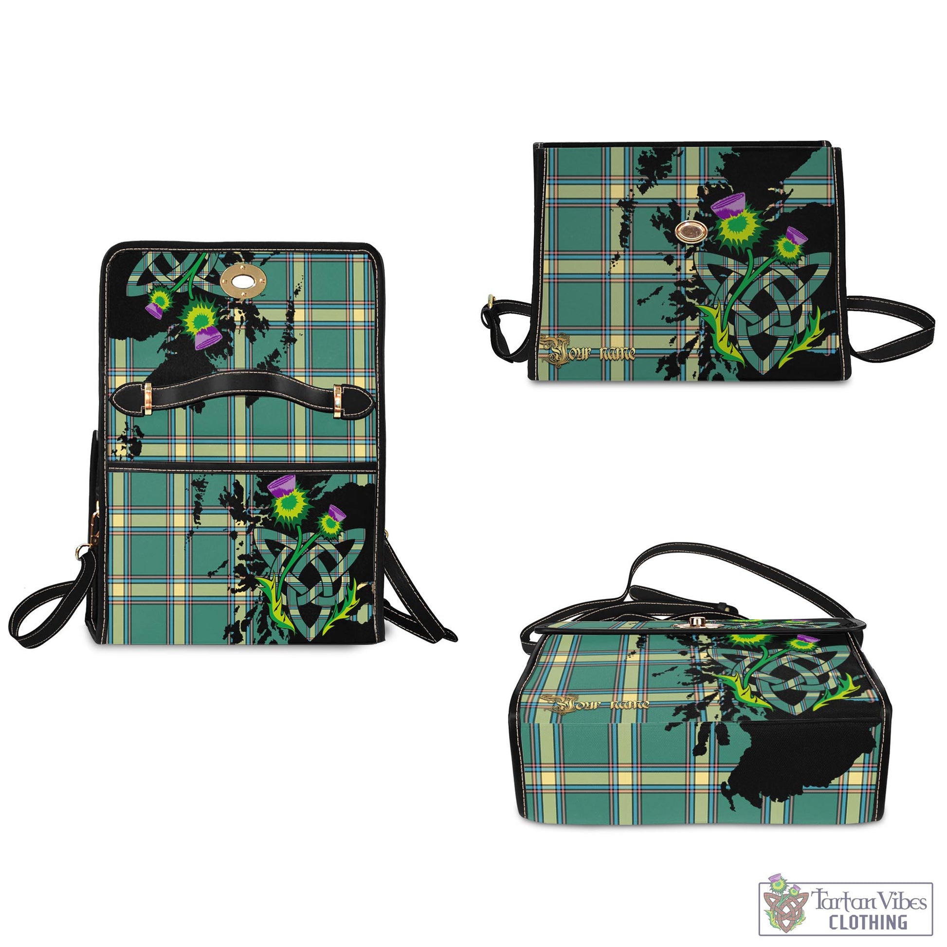 Tartan Vibes Clothing Alberta Province Canada Tartan Waterproof Canvas Bag with Scotland Map and Thistle Celtic Accents