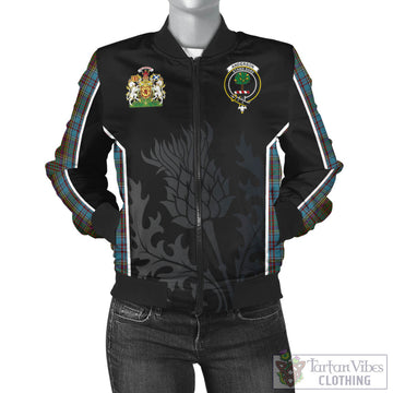 Anderson Tartan Bomber Jacket with Family Crest and Scottish Thistle Vibes Sport Style