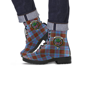 Anderson Modern Tartan Leather Boots with Family Crest