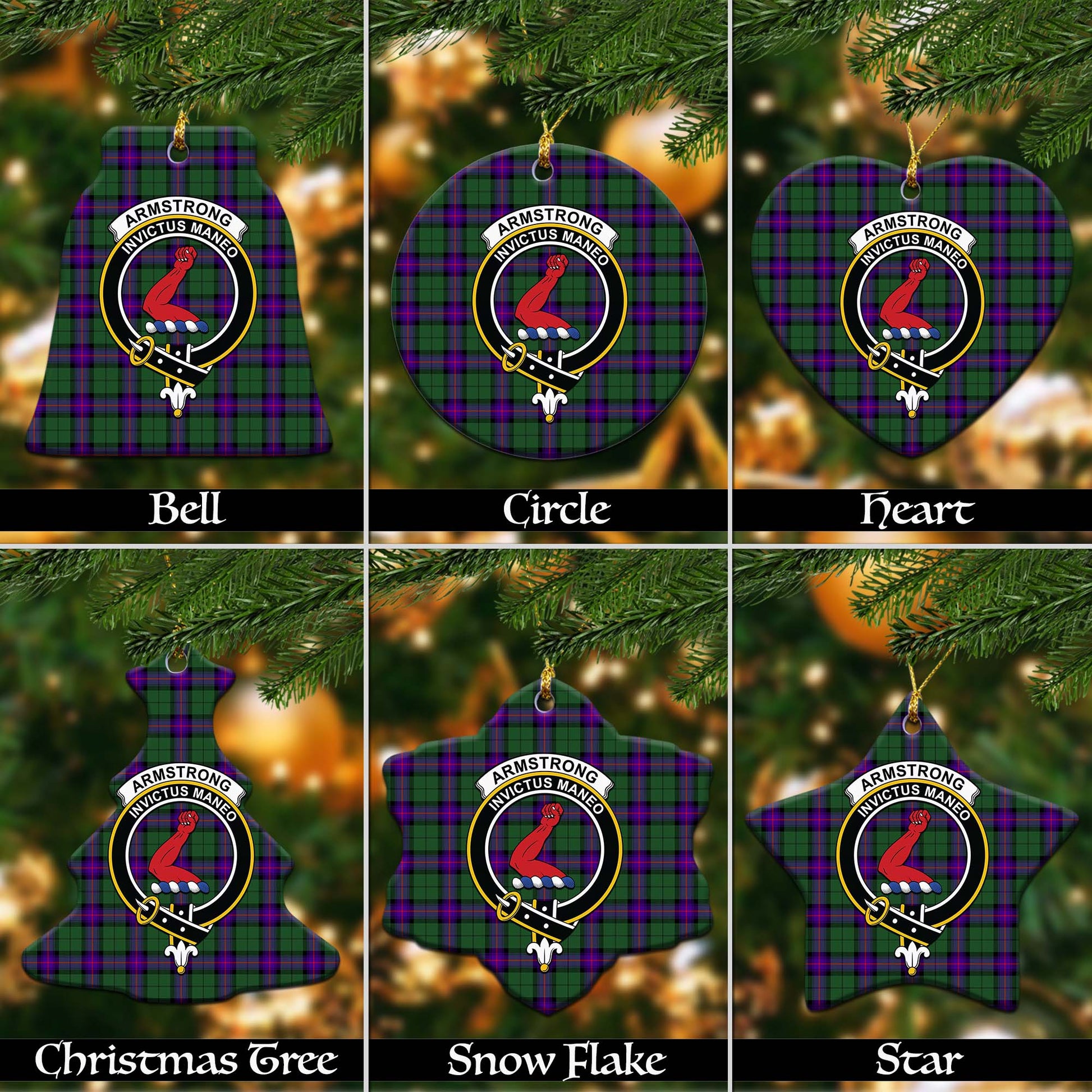 Armstrong Modern Tartan Christmas Ornaments with Family Crest Ceramic Bell Pack 1: ornament * 1 piece - Tartanvibesclothing