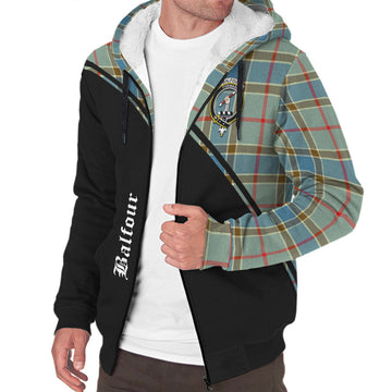 Balfour Blue Tartan Sherpa Hoodie with Family Crest Curve Style