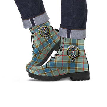 Balfour Blue Tartan Leather Boots with Family Crest