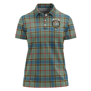 Balfour Blue Tartan Polo Shirt with Family Crest For Women