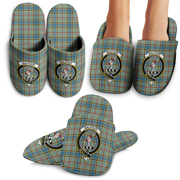 Balfour Blue Tartan Home Slippers with Family Crest