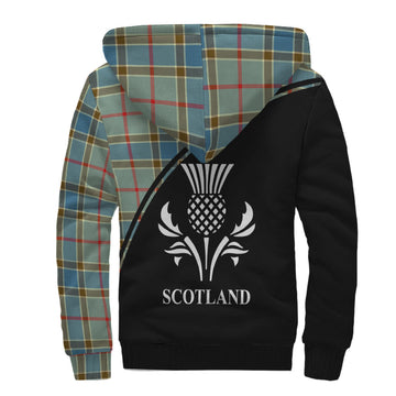 Balfour Blue Tartan Sherpa Hoodie with Family Crest Curve Style