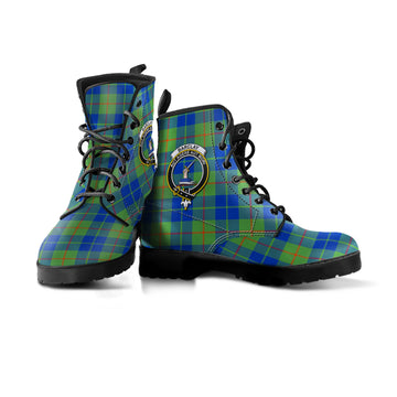Barclay Hunting Ancient Tartan Leather Boots with Family Crest