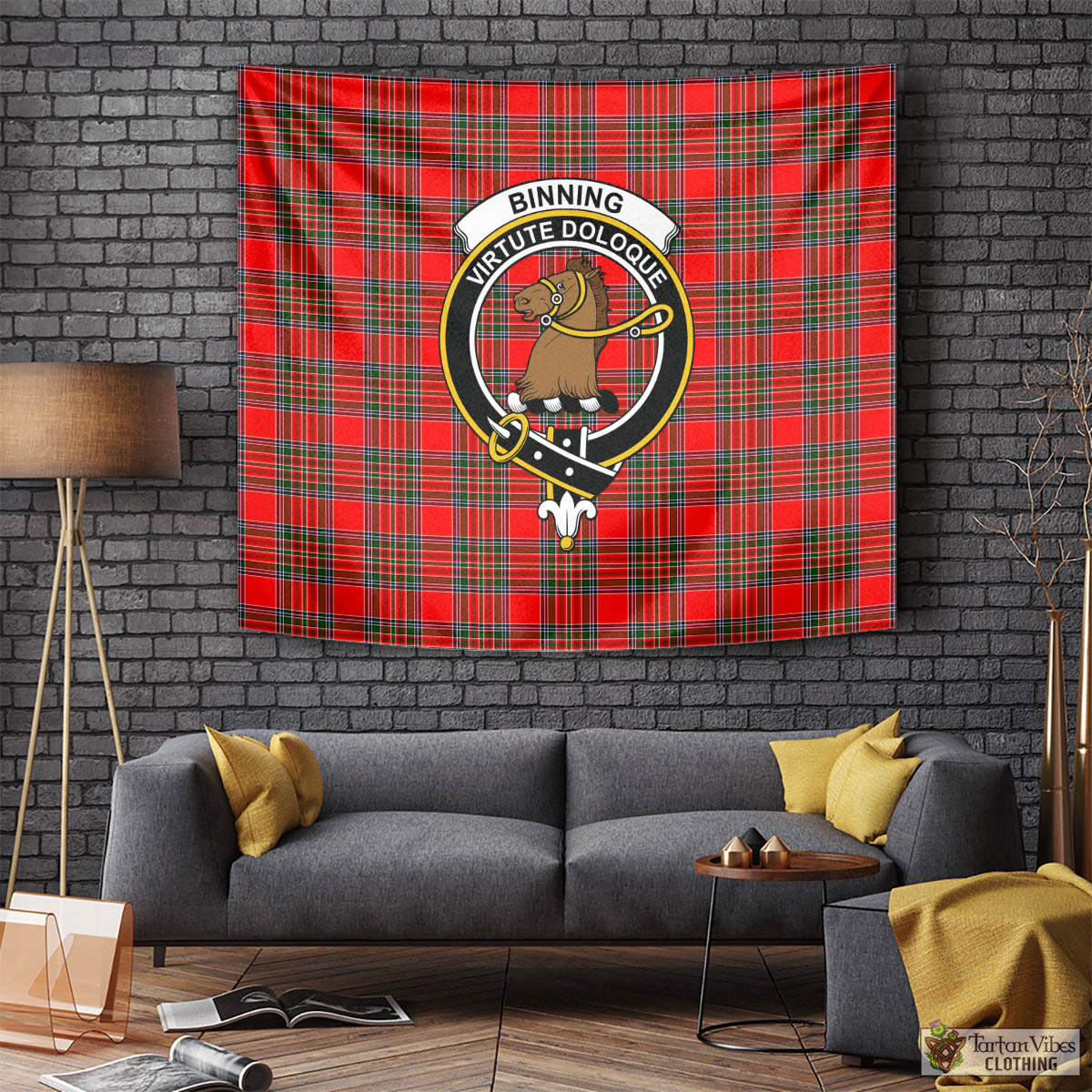 Kinninmont Tartan Crest Wall Hanging Banner