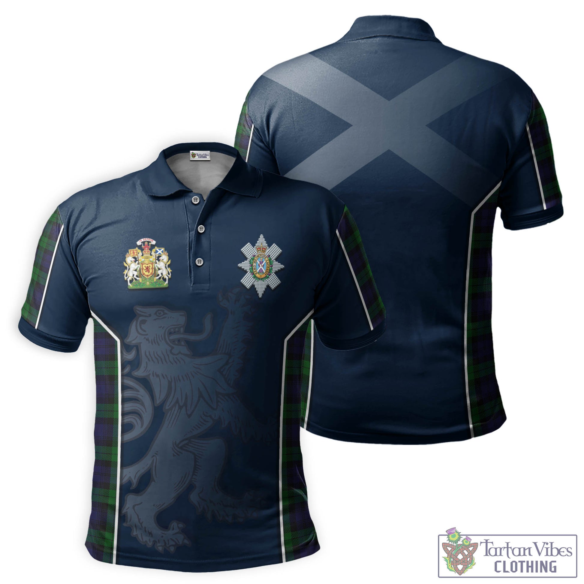 Tartan Vibes Clothing Black Watch Tartan Men's Polo Shirt with Family Crest and Lion Rampant Vibes Sport Style